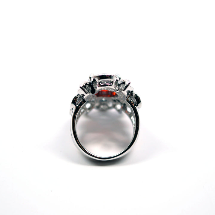 Red Ruby Stone Arabesque Style Petals and Clear Crystals Pave Stones in A Sterling Silver Plated Ring Image 3