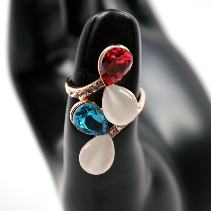 Mothers Day Gift Idea Rose Gold Plated Beautiful Multicolor Red White Blue Gemstone Statement Ring Image 2