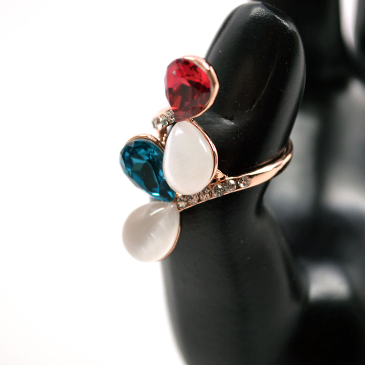 Mothers Day Gift Idea Rose Gold Plated Beautiful Multicolor Red White Blue Gemstone Statement Ring Image 3