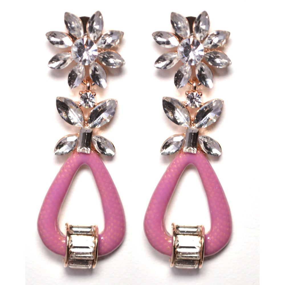 Vintage Inspired Jackie Mod Fashion Flower Crystal Tear Drop Earring Image 2