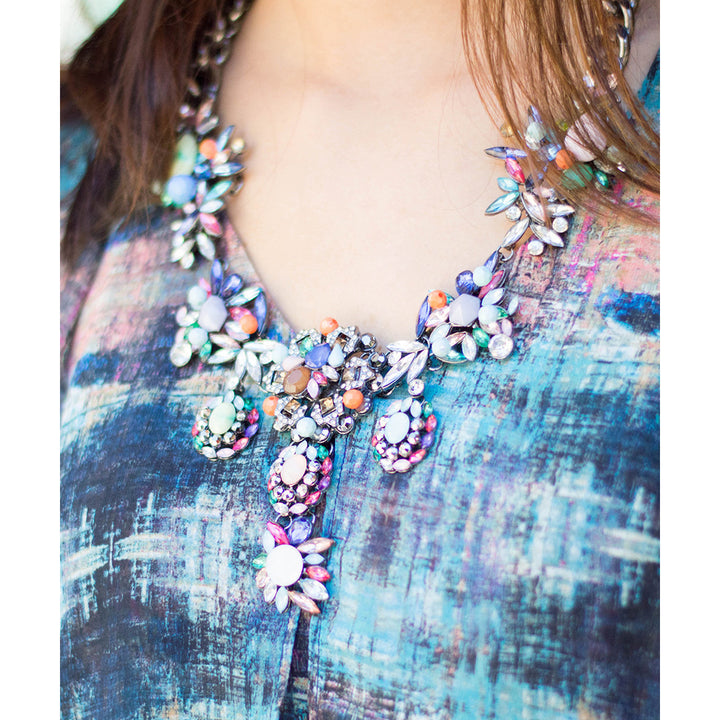 The Bohemian Summer Feel Colorful Crystal Chainmalle Statement Necklace Image 1