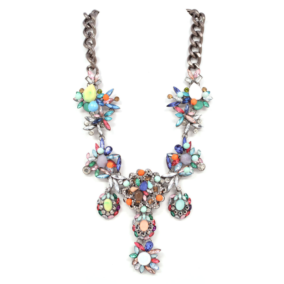 The Bohemian Summer Feel Colorful Crystal Chainmalle Statement Necklace Image 2