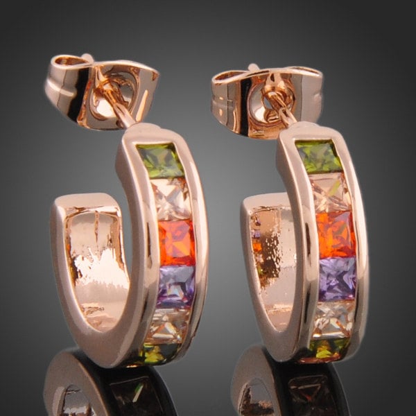 Rose Gold Finish Alloy Zircon Color Crystal Huggie Earrings Image 2