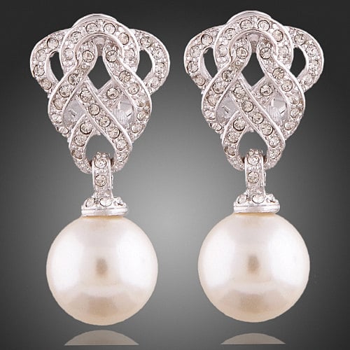 Elegant White Gold Plated Imitation Pearl And Zircon Crystal Earrings Mothers Day Gift Idea Image 2