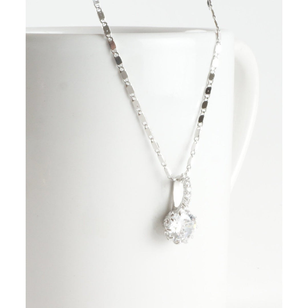 Simple Everyday Silver Dazzling Clear Crystal Drop Pendant Necklace Image 3