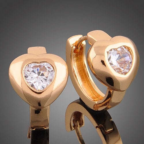 Lovely heart with clear Austrian crystal center 18K Plated GP hoop earrings Image 2