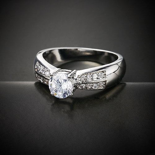 Round Cut Center Crystal With Pave Crystal Setting Engagement/Promise Ring Image 1