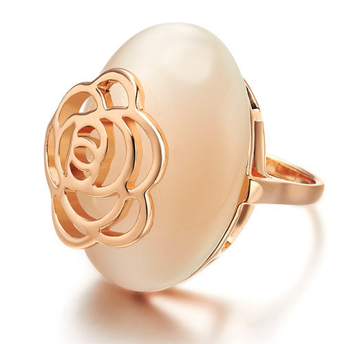 Rose Gold Opalite Fashion Ring With Rose Cut Out Detail Image 1