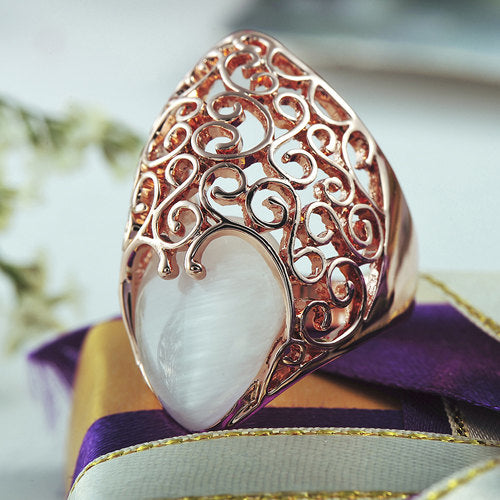 Rose Gold Filigree Cut Out Knuckle Ring with Opalite Stone Image 2