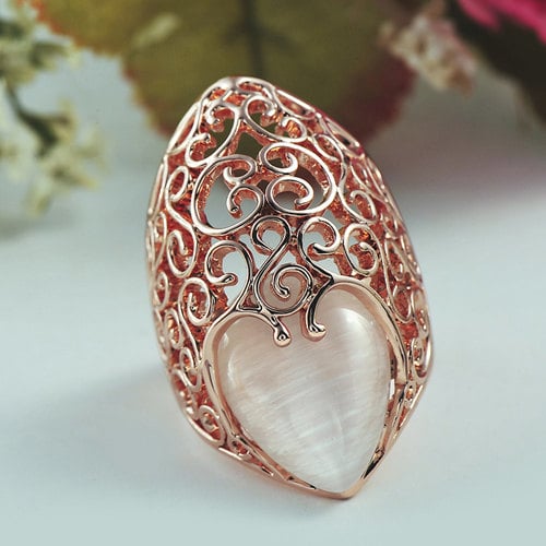 Rose Gold Filigree Cut Out Knuckle Ring with Opalite Stone Image 3