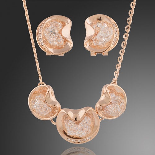 Classy Rose Gold Alloy Earring and Necklace Set with Crystal Image 1