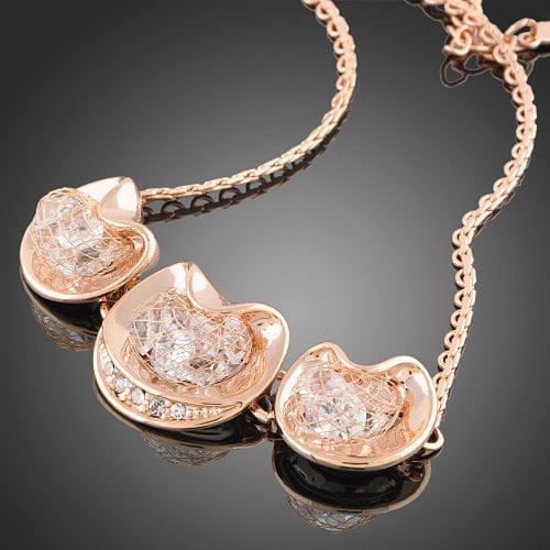 Classy Rose Gold Alloy Earring and Necklace Set with Crystal Image 2