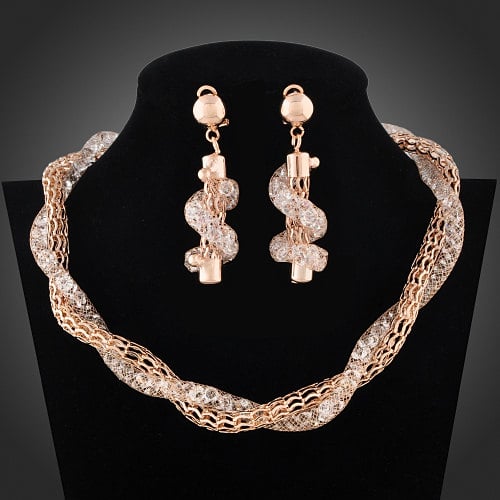 Rose Gold Finish Alloy Chainmaille Twist Designed Necklace and Earring Set Image 1