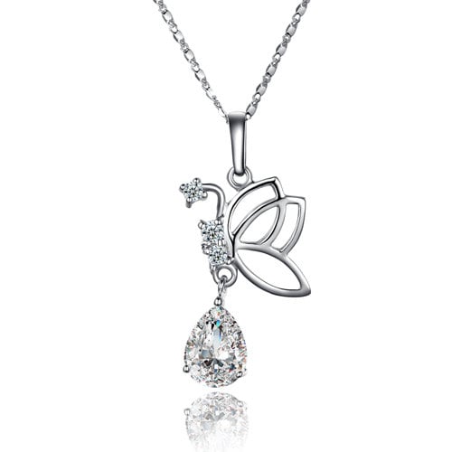 Womens Butterfly Crystal Pendant Necklace Image 1