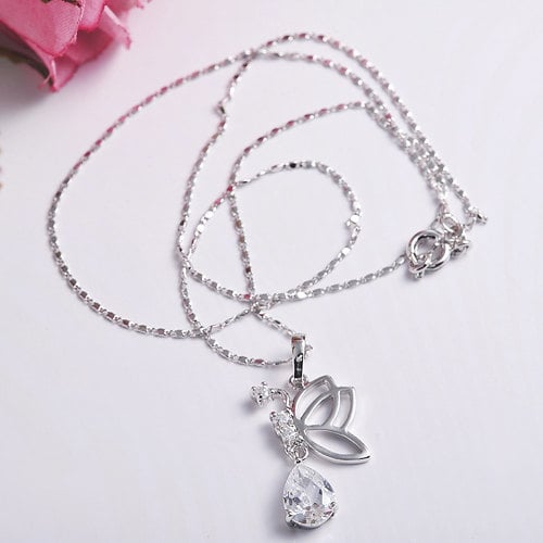 Womens Butterfly Crystal Pendant Necklace Image 2