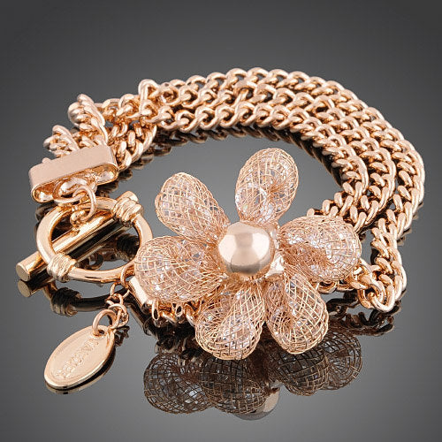 Rose Gold Plated Flower Pendent Chainmaille Bracelet Image 1