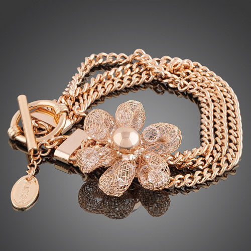 Rose Gold Plated Flower Pendent Chainmaille Bracelet Image 2