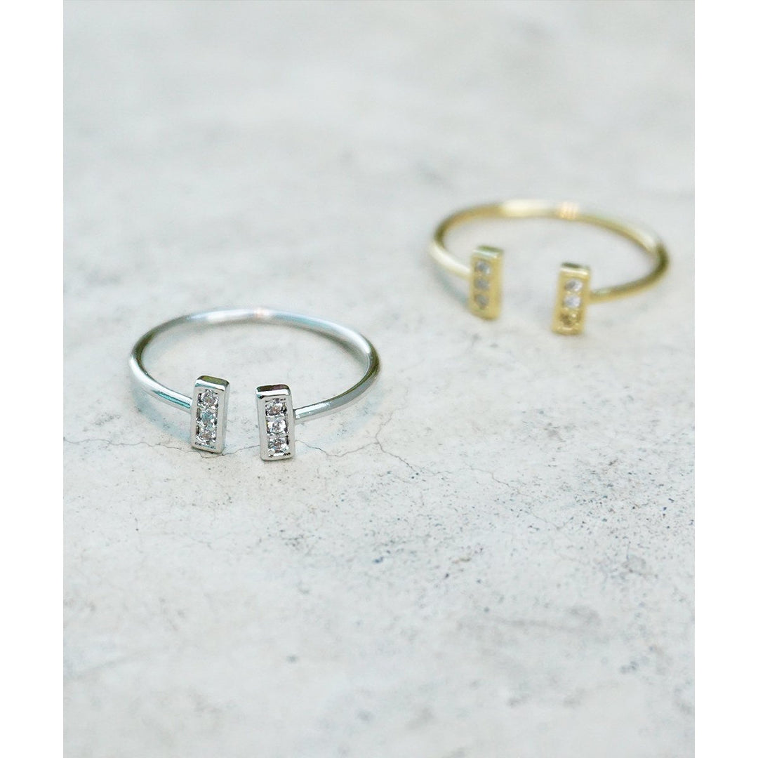 Delicate Dainty Gold or Silver Minimalist Open Bar Crystals Ring Image 2