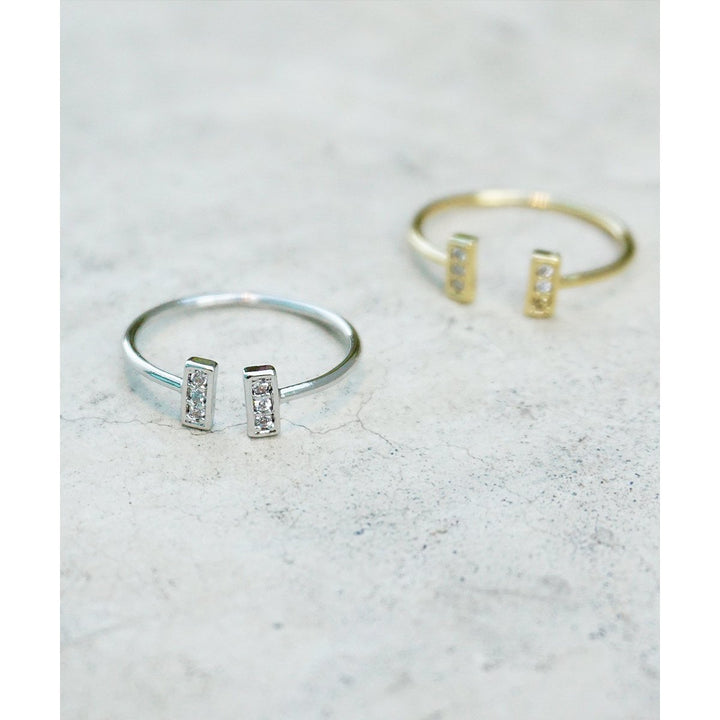 Delicate Dainty Gold or Silver Minimalist Open Bar Crystals Ring Image 2