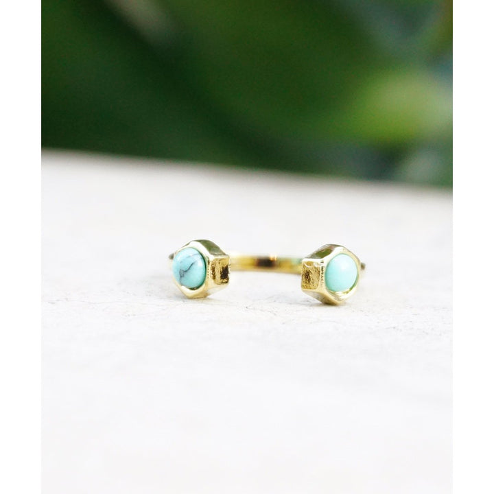 Two Turquoise Stones Open One Size Fits Most Gold or Silver Tone Ring Image 3