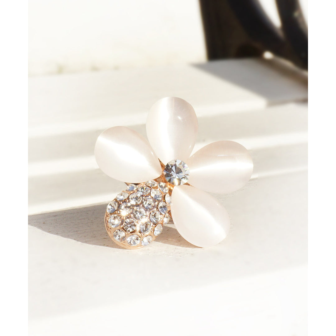 18k Rose Gold Plated Adjustable Flower Ring With White Opalite And Zirconia Crystals Mothers Day Gift Idea Image 2