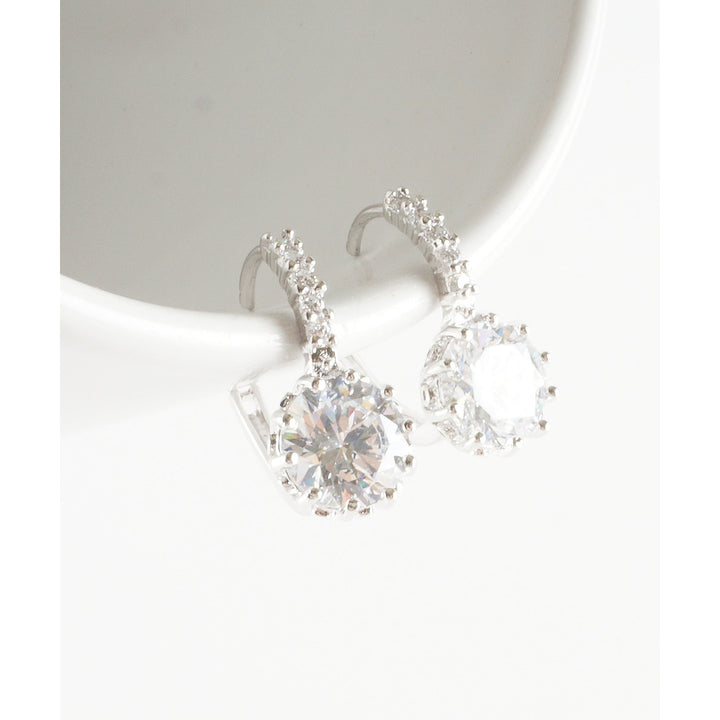 Dazzling Silver Tone Crystals Large CZ Stone Small Hoops Lever Back Fashion Earrings Image 1