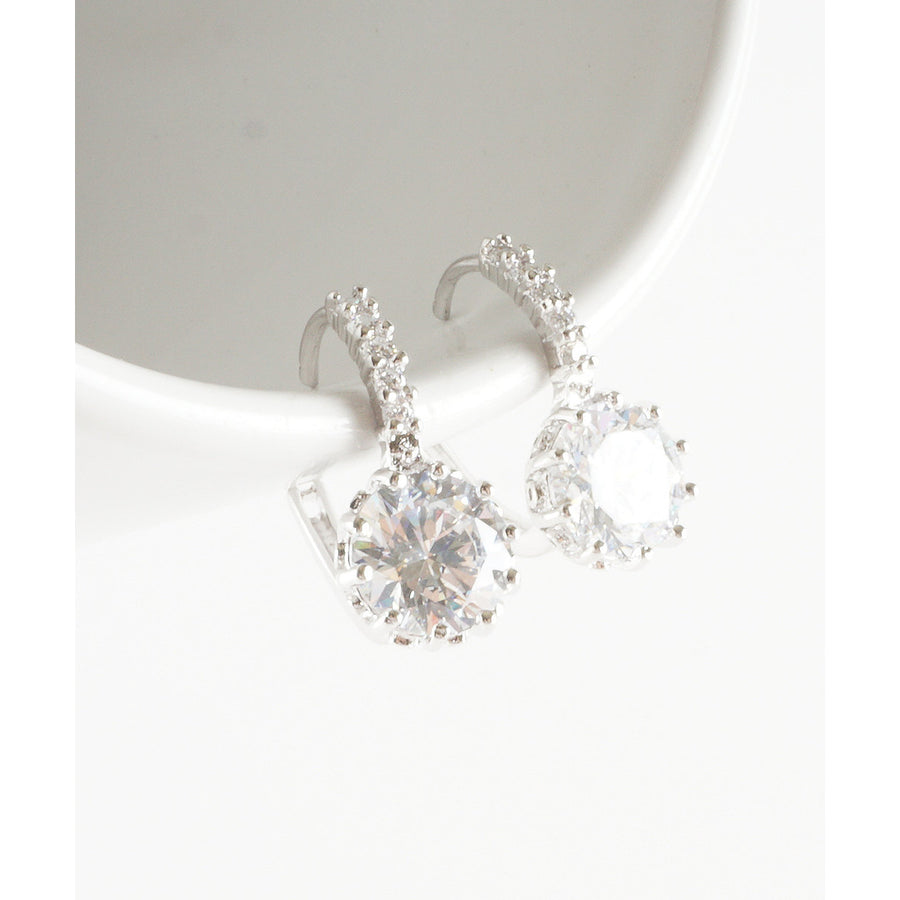 Dazzling Silver Tone Crystals Large CZ Stone Small Hoops Lever Back Fashion Earrings Image 1