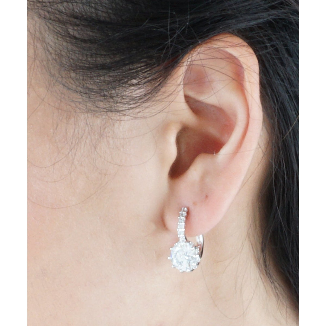 Dazzling Silver Tone Crystals Large CZ Stone Small Hoops Lever Back Fashion Earrings Image 2