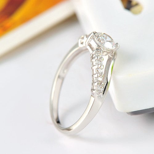 18k White Gold Plated Engagement / Promise Ring With Round Cut Zircon Crystals Image 2