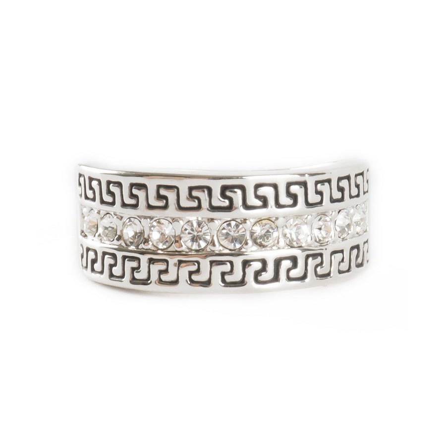 Geometric Swirl Silver Tone Crystals Casual Everyday Fashion Womens Ring Image 1