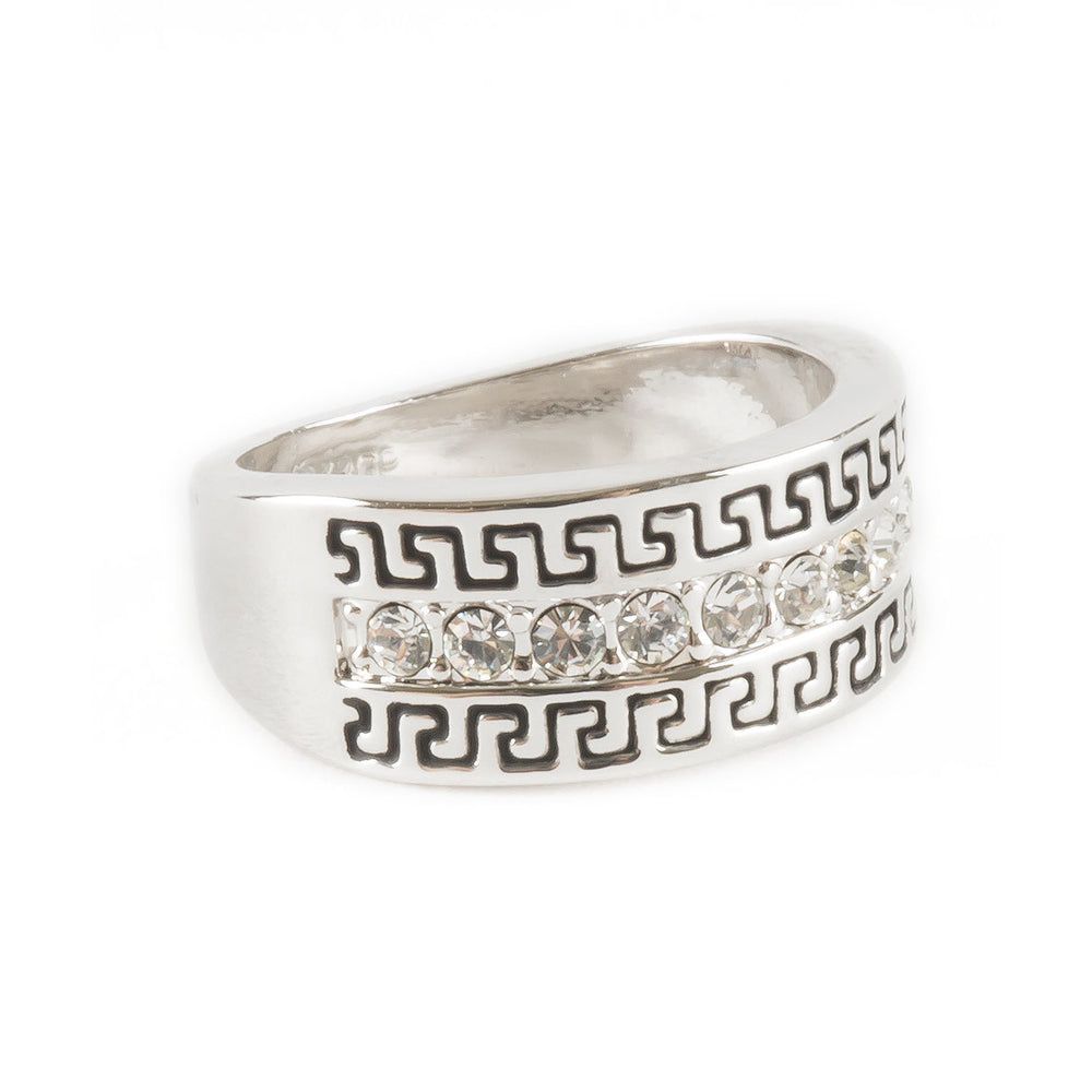 Geometric Swirl Silver Tone Crystals Casual Everyday Fashion Womens Ring Image 2