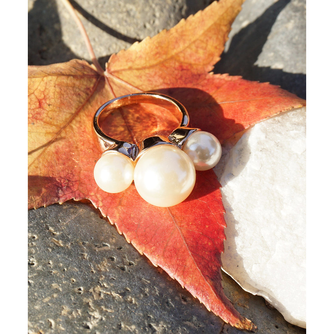 Mod Triple Pearl Classic Trio and Simple 18k Gold Plated Audrey Hepburn Pearl Ring Image 1