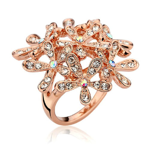 Bouquet of Poppies Crystal Pave Stone Rose Gold Tone Ring Image 1