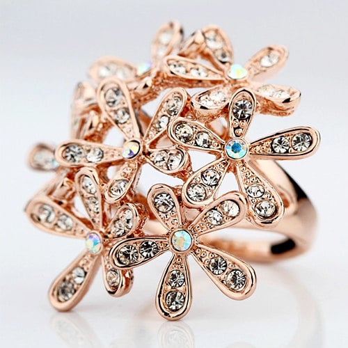 Bouquet of Poppies Crystal Pave Stone Rose Gold Tone Ring Image 2