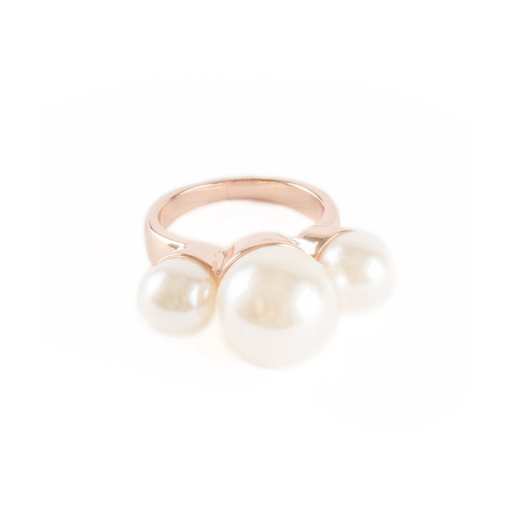 Mod Triple Pearl Classic Trio and Simple 18k Gold Plated Audrey Hepburn Pearl Ring Image 2