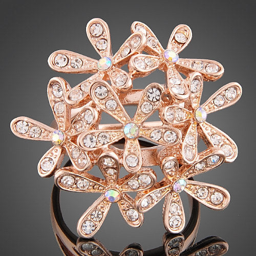 Bouquet of Poppies Crystal Pave Stone Rose Gold Tone Ring Image 3