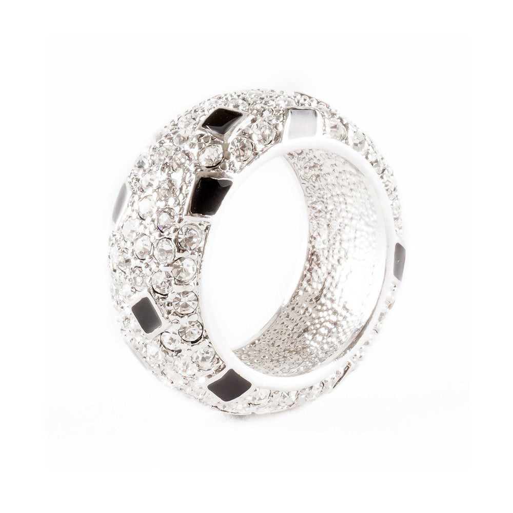 Black and White Diva Crystals Statement Silver Tone Fashion Ring Image 2