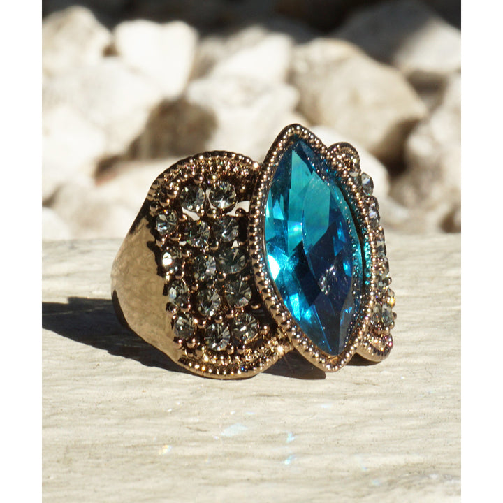 Vintage Inspired Aqua Blue Topaz Womens Gemstone Cocktail Ring Image 1