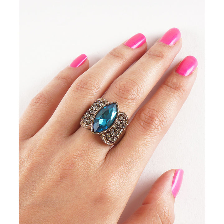 Vintage Inspired Aqua Blue Topaz Womens Gemstone Cocktail Ring Image 3