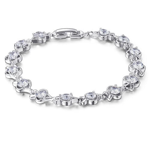 Silver Tone Bracelet with Round Crystal Stones Image 1