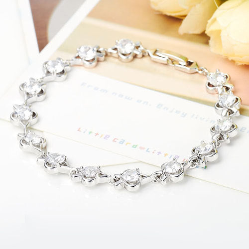 Silver Tone Bracelet with Round Crystal Stones Image 2