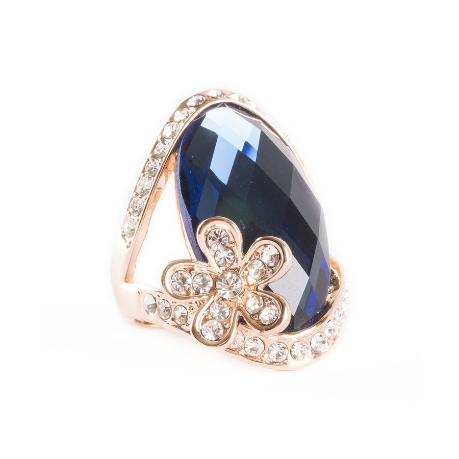 18k Gold Plated Blue Sapphire Crystal With Austrian Crystals Statment Ring Image 1