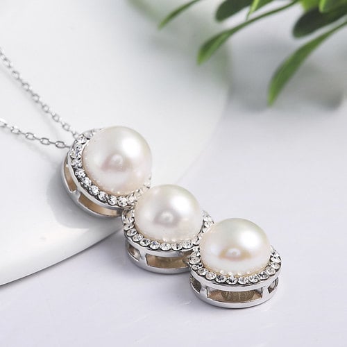 Pearl Trio With Zirconia Crystals Mothers Day Gift Idea Image 2