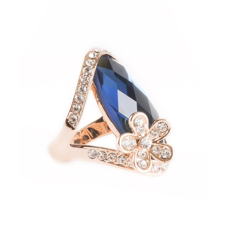 18k Gold Plated Blue Sapphire Crystal With Austrian Crystals Statment Ring Image 2