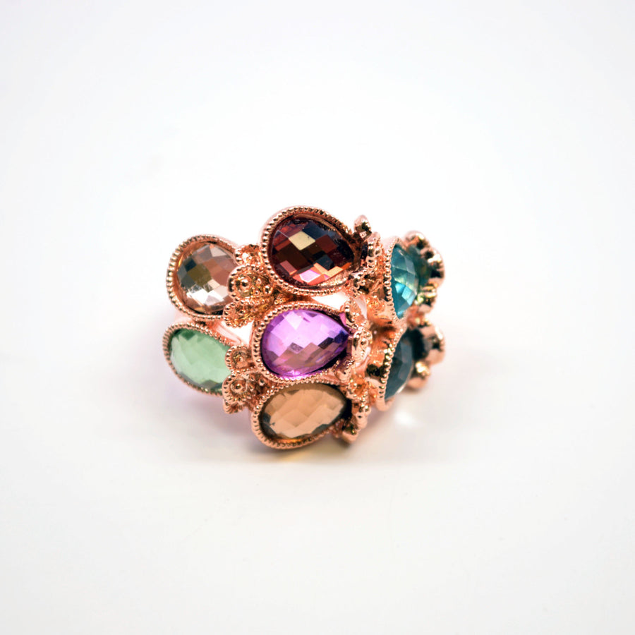 Vintage Inspired Elegant Gold Multicolored Gem Stone Ring Image 1