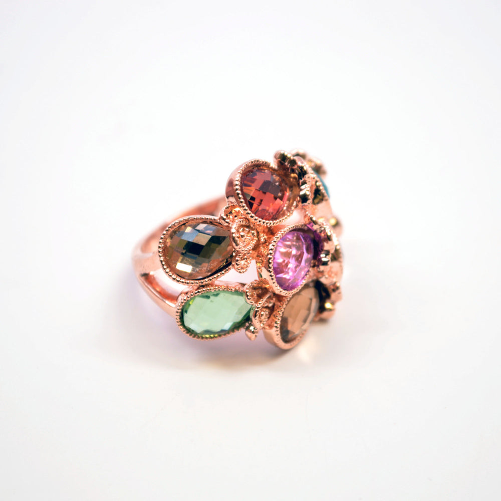 Vintage Inspired Elegant Gold Multicolored Gem Stone Ring Image 2