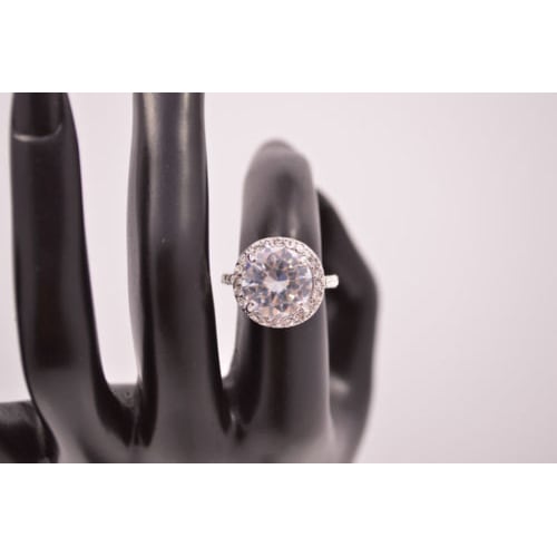 18k White Gold Plated Classic Halo Round Zircon Engagement Style Ring Image 3
