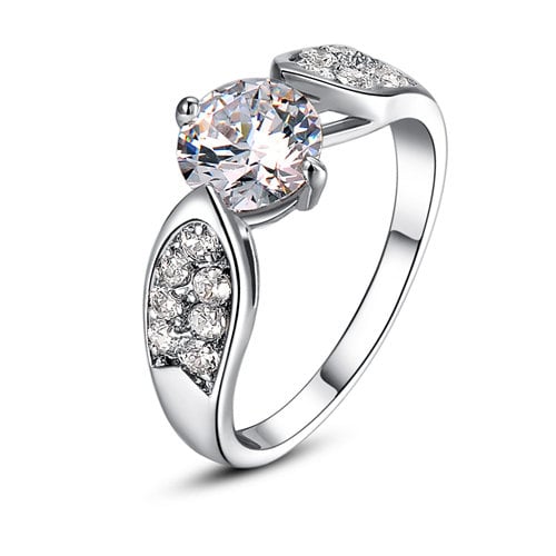 Classy Engagement Style Ring with Dazzling Cubic Zirconia Crystal And Pave Setting Image 1