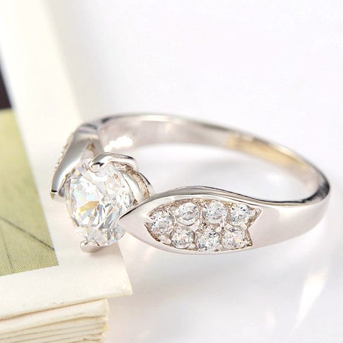 Classy Engagement Style Ring with Dazzling Cubic Zirconia Crystal And Pave Setting Image 2