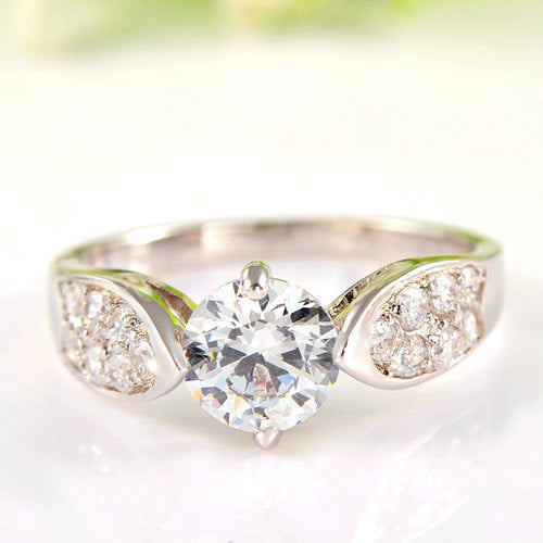 Classy Engagement Style Ring with Dazzling Cubic Zirconia Crystal And Pave Setting Image 3